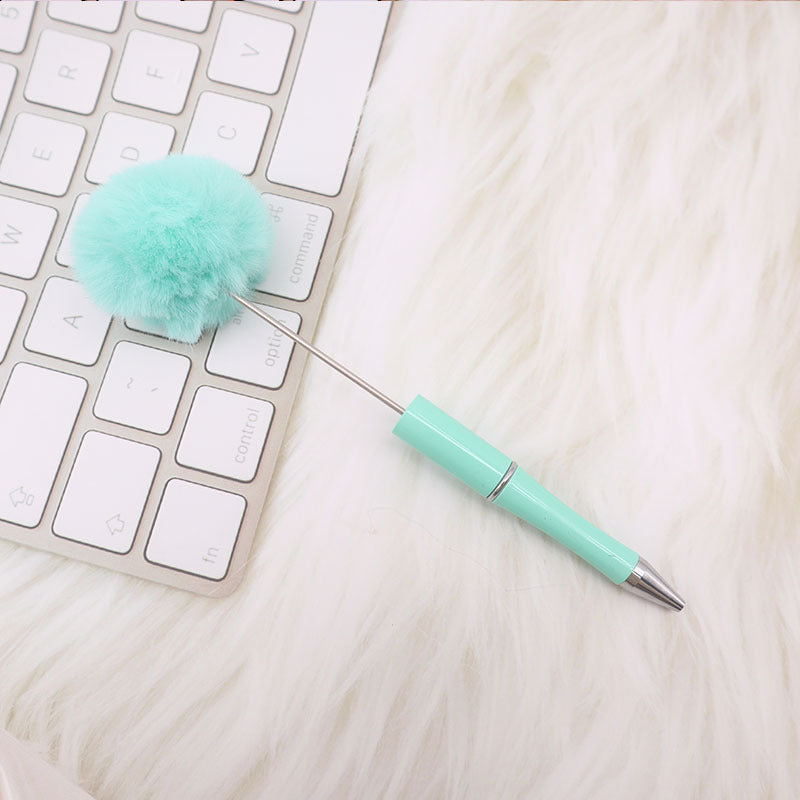 Wholesale Beadable Pens Pom Pom Beadable Pen Leopard Print Plush Multicolor DIY Fluffy Pens